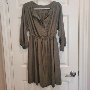 silky olive-green dress with pockets